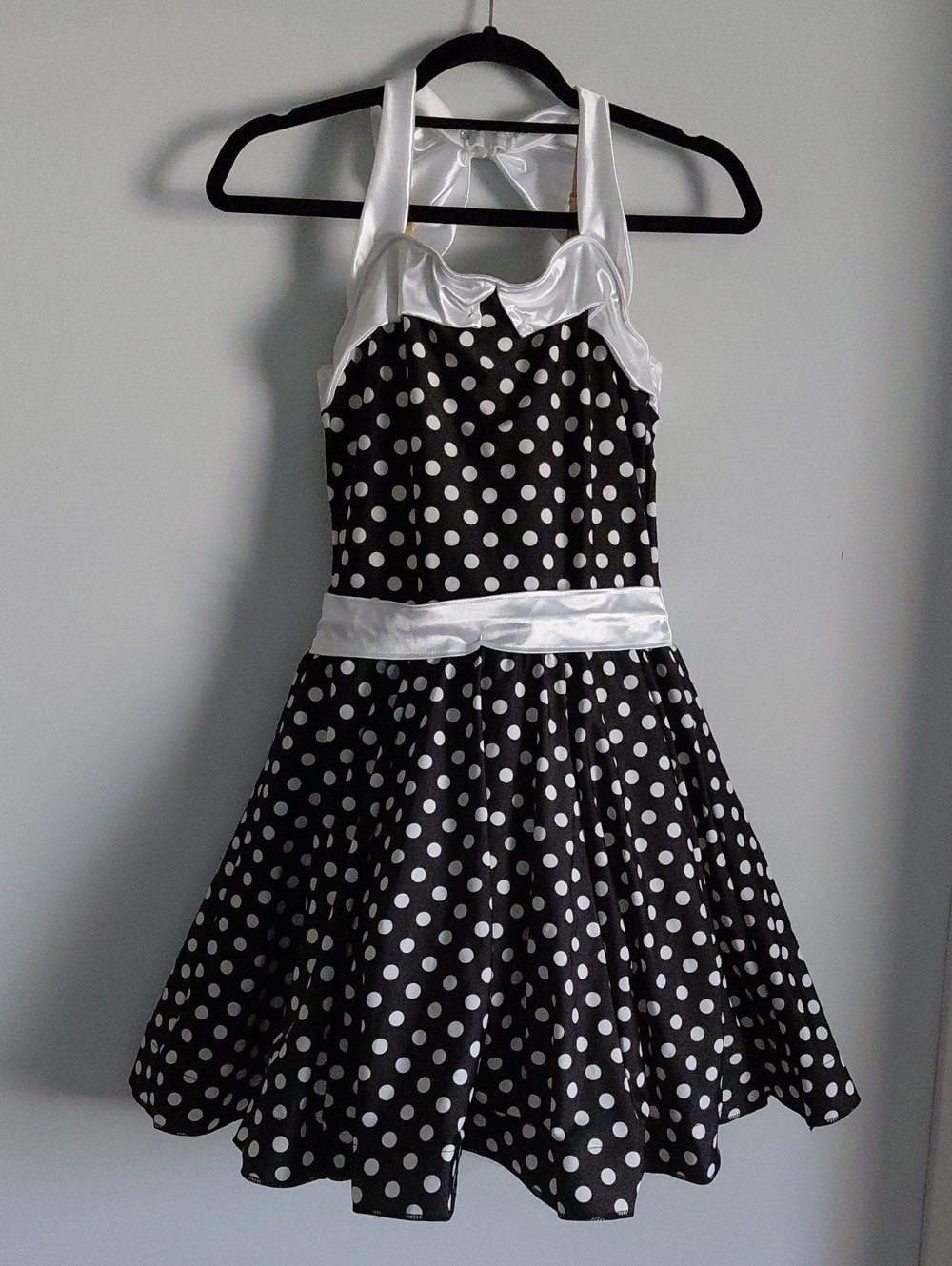 Weissman Black & White Polka Dot Halter Swing Dress Retro Costume Dance Recital